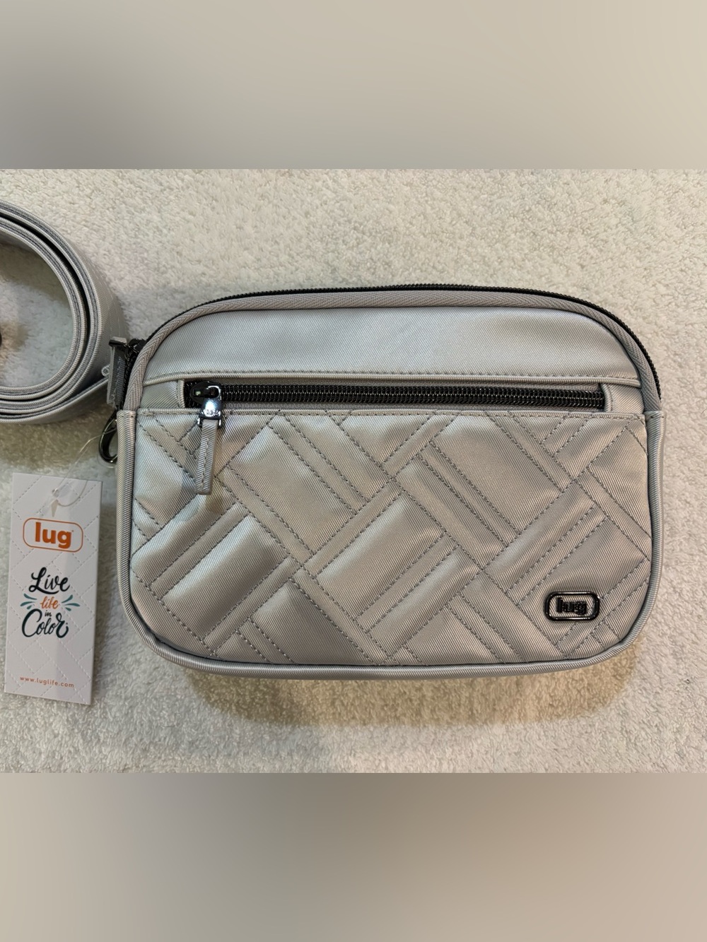 Lug super coupe crossbody convertible belt bag metallic silver pastel stripe